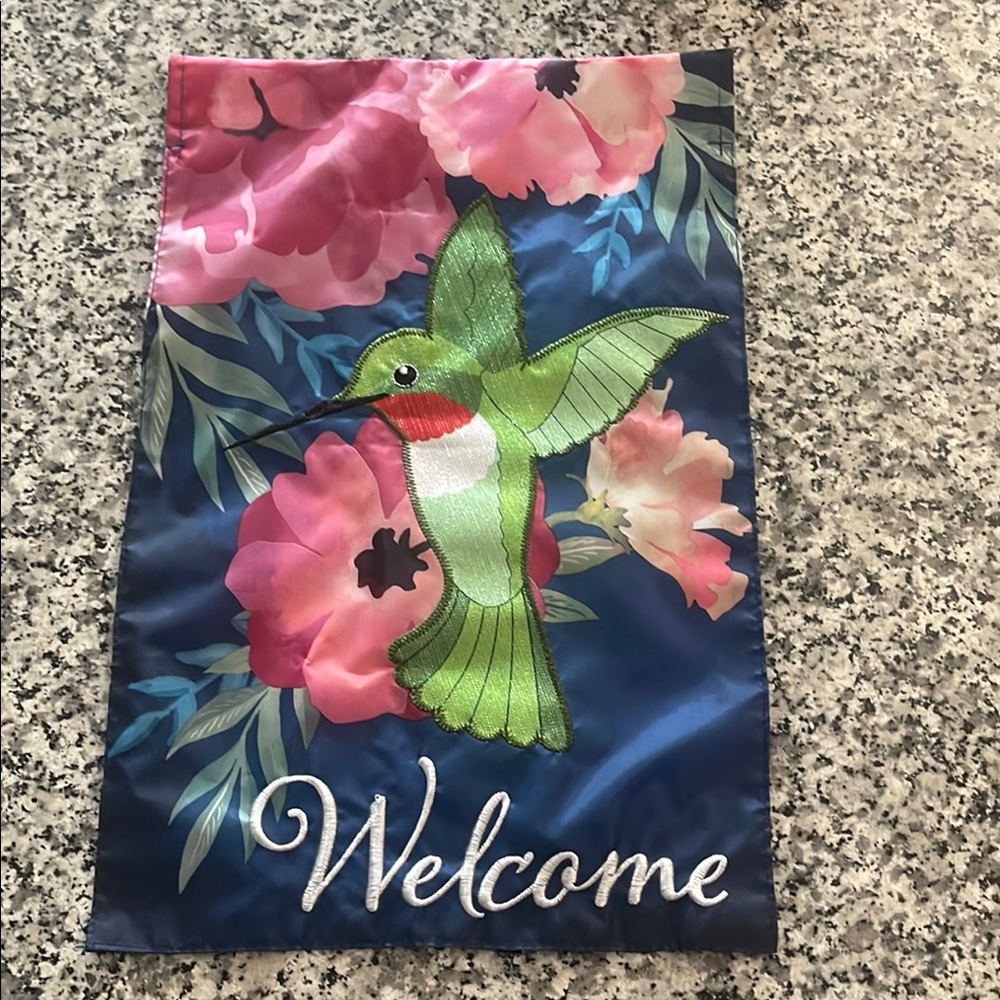 Floral Hummingbird Welcome Flag Brand New